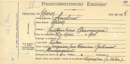 Recenseamento escolar de Anselmo Chamusca, filho de Constantino Chamusca, morador em Almoçageme.