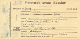 Recenseamento escolar de José Torres, filho de José Raimundo Torres, morador em Almoçageme.