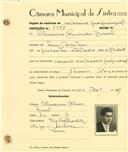 Registo de matricula de cocheiro profissional em nome de [Oliveira] Cândido Bual, morador em Mem Martins, com o nº de inscrição 1172.