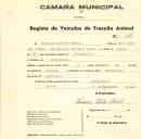 Registo de um veiculo de duas rodas tirado por um animal de espécie asinina destinado a transporte de mercadorias em nome de Francisco Estêvão Simões, morador em Pero Pinheiro.