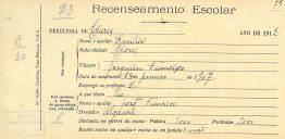 Recenseamento escolar de Emília Joaquim Francisco, filha de Joaquim Francisco, moradora na Ulgueira.