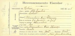 Recenseamento escolar de Alda Emília Dias França, filha de Marcelino Dias França, moradora no Penedo.