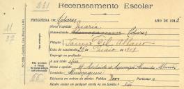 Recenseamento escolar de Maria Albano, filho de Tomaz Gil Albano, moradora no Almoçageme.