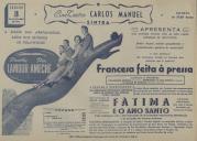 Programa do filme comédia musical "Francesa Feita à Pressa" com a participação de Dorothy Lamour e Don Ameche e o documentário histórico Fátima e o Ano Santo realizado por Gentil Marques.