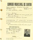 Registo de matricula de cocheiro amador em nome de Artur dos Santos e Silva, morador em Queluz, com o nº de inscrição 780.