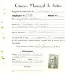 Registo de matricula de carroceiro em nome de Augusto Pelecas, morador na Várzea de Sintra, com o nº de inscrição 1930.