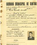 Registo de matricula de carroceiro de 2 bois ou vacas em nome de Lino Duarte Aniceto, morador no Casal do Outeiro, com o nº de inscrição 374.