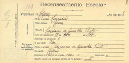 Recenseamento escolar de Cassiano Pinto, filho de Cassiano de Carvalho Pinto, morador em Colares.