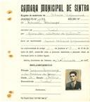 Registo de matricula de cocheiro profissional em nome de Manuel Lourenço, morador em Sintra, com o nº de inscrição 1099.