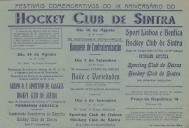 Programa das Comemorações do IX Aniversário do Hóquei de Sintra com várias atividades de  8 de agosto e 4 Setembro de 1949.