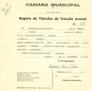 Registo de um veiculo de duas rodas tirado por dois animais de espécie bovina destinado a transporte de mercadorias em nome de Domingos Miguel Baleia, morador no Sacário.
