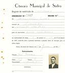 Registo de matricula de carroceiro em nome de Alexandrino Inácio, morador em Alvarinhos, com o nº de inscrição 1927.