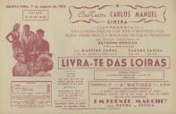 Programa do filme "Livra-te das Loiras" realizador por Raymond Rouleau com a participação de Martine Carol e Claude Farell.