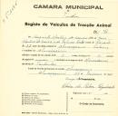 Registo de um veiculo de duas rodas tirado por dois animais de espécie muar destinado a transporte de mercadorias em nome de Augusto Martins de Sousa, morador em Almoçageme.