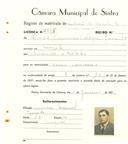 Registo de matricula de veículos de tração animal em nome de Romão Américo Alegre Jacinto, morador em Magoito, com o nº de inscrição 1995.