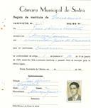 Registo de matricula de carroceiro em nome de João Valério Vicente, morador em Almoçageme, com o nº de inscrição 2144.