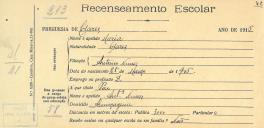 Recenseamento escolar de Maria Nunes, filho de António Nunes, morador em Almoçageme.
