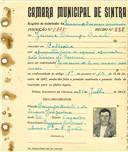 Registo de matricula de carroceiro 2 ou mais animais em nome de Jaime Domingos Duarte, morador em Codiceira, com o nº de inscrição 1845.