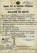Boletim de óbito de Alfredo dos Santos, morador no Cacém, sepultado no coval nº 7835, do cemitério de S. Marçal.