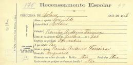 Recenseamento escolar de Leonilde Ferreira, filha de Romão António Ferreira, moradora na Eugaria.