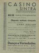 Programa de Matiné Dançante e variedades com a participação da casa Aguiar, casa Julieta, sapataria Presidente e bailados espanhóis pelo grupo Pyl - Myl no dia 26 de agosto de 1945.