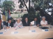 Edite Estrela, Presidente da Câmara Municipal de Sintra, na receção aos membros da comitiva cubana aquando da assinatura do acordo de geminação entre Sintra e Havana.