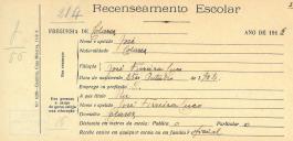 Recenseamento escolar de José Cuco, filha de José Ferreira Cuco, morador em Colares.
