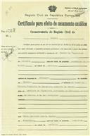 Certificado de casamento de Carlos de Figueiredo e Maria Deolinda Duarte Portas. 