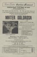 Programa do filme "Mater Dolorosa" com a participação de Mariella Lotti e Claudio Gora, com trechos musicais de Beethoven, Paganini e Strauss.