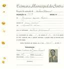 Registo de matricula de cocheiro profissional em nome de Joaquim [Amador] Ladino, morador em Mem Martins, com o nº de inscrição 1185.
