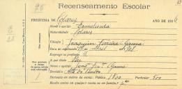 Recenseamento escolar de Ermelinda Gama, filha de Joaquim Ferreira Gama, moradora no Alto do Penedo.