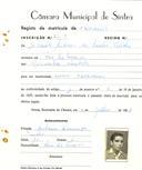Registo de matricula de carroceiro em nome de Evaristo António dos Santos Pincha, morador em Rio de Mouro, com o nº de inscrição 2102.