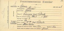 Recenseamento escolar de Álvaro Roberto, filho Francisco João Roberto, morador no Penedo.