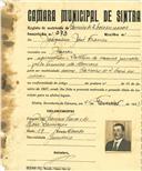 Registo de matricula de carroceiro de 2 bois ou vacas em nome de Joaquim José Franco, morador em Janas, com o nº de inscrição 373.