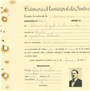 Registo de matricula de carroceiro em nome de António Miguel Vicente Cunha, morador no Linhó, com o nº de inscrição 1869.