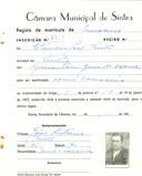 Registo de matricula de carroceiro em nome de Cláudio José Pinto, morador em Sintra, com o nº de inscrição 2107.