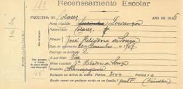Recenseamento escolar de Lourenço de Sousa, filho de José Heliodoro de Sousa, morador em Almoçageme.