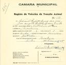 Registo de um veiculo de duas rodas tirado por um animal de espécie cavalar destinado a transporte de mercadorias em nome de Eduardo Prudente Amaral, morador em Morelena.
