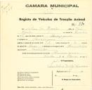 Registo de um veiculo de duas rodas tirado por dois animais de espécie muar destinado a transporte de mercadorias em nome de Sabino José Epacio, morador em Almoçageme.