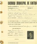 Registo de matricula de cocheiro profissional em nome de Joaquim Ramos Júnior, morador na Quinta da Piedade, com o nº de inscrição 855.