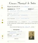 Registo de matricula de carroceiro em nome de António Simões [...], morador em Aruil, com o nº de inscrição 1899.