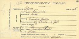 Recenseamento escolar de Francisco Serôdio, filho de Francisco Serôdio, morador em Colares.