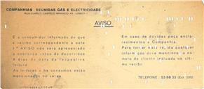 Aviso de pagamento de recibo emitido pela Companhias Reunidas de Gás e Eletricidade à Companhia Sintra Atlântico.