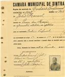Registo de matricula de cocheiro profissional em nome de João Manuel, morador na Praia das Maçãs, com o nº de inscrição 1002.