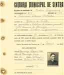 Registo de matricula de cocheiro profissional em nome de Francisco Pedroso Batalha, morador na Ribeira dos Tostões, com o nº de inscrição 857.