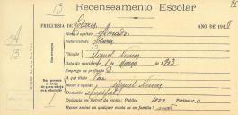Recenseamento escolar de Amado Munes, filho de Miguel Nunes, morador no Mucifal.