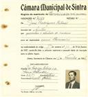 Registo de matricula de carroceiro de 2 ou mais animais em nome de João Rodrigues Ribeiro, morador em Sintra, com o nº de inscrição 2160.