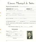 Registo de matricula de carroceiro em nome de Manuel Ferreira de Oliveira, morador em Albarraque, com o nº de inscrição 1954.