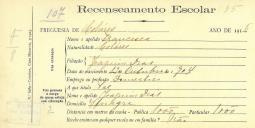 Recenseamento escolar de Francisca Dias, filho de Joaquim Dias, moradora em Vinagre.