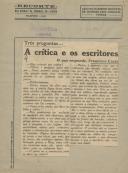 A critica e os escritores, o que responde Francisco Costa, publicado no Jornal "República", de Lisboa.